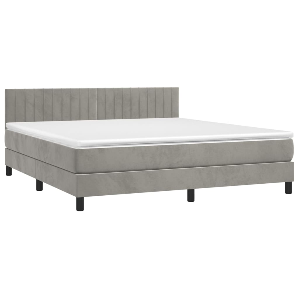 Κρεβάτι Boxspring με Στρώμα Ανοιχτό Γκρι 180x200 εκ. Βελούδινο