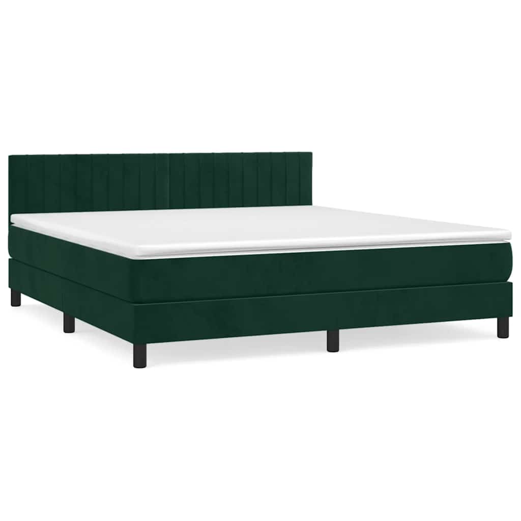Κρεβάτι Boxspring με Στρώμα Σκούρο Πράσινο 180x200εκ. Βελούδινο