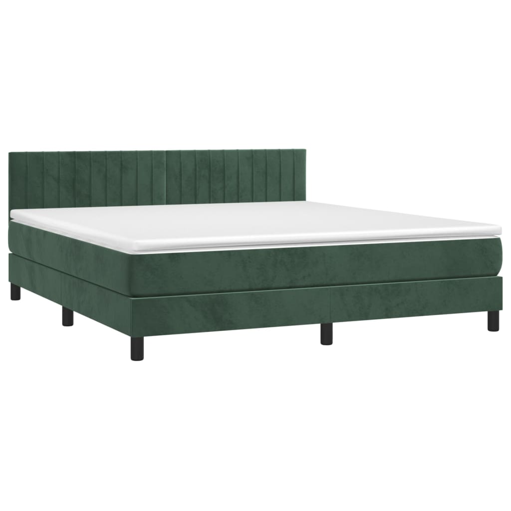 Κρεβάτι Boxspring με Στρώμα Σκούρο Πράσινο 180x200εκ. Βελούδινο