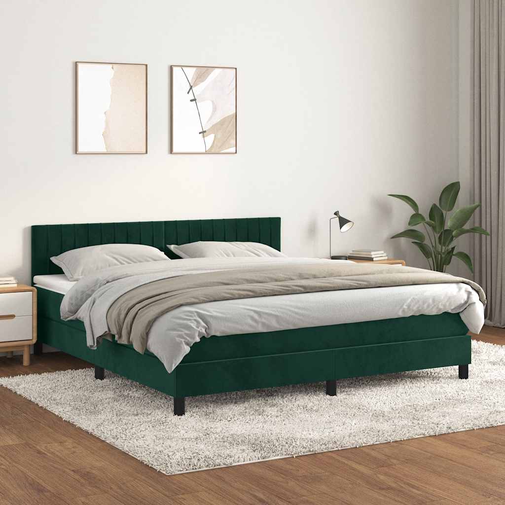 Κρεβάτι Boxspring με Στρώμα Σκούρο Πράσινο 180x200εκ. Βελούδινο