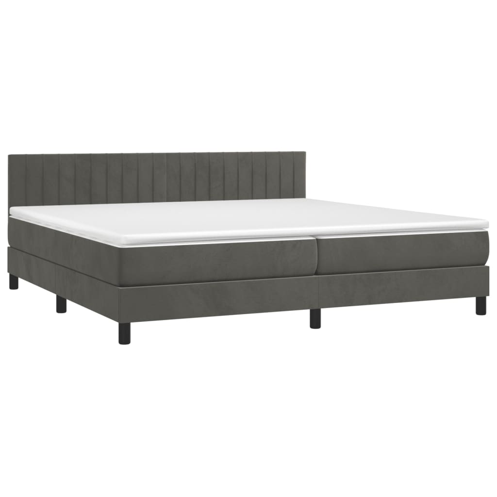 Κρεβάτι Boxspring με Στρώμα Σκούρο Γκρι 200x200 εκ. Βελούδινο