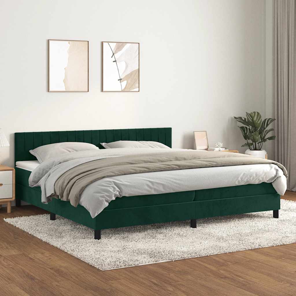 Κρεβάτι Boxspring με Στρώμα Σκούρο Πράσινο 200x200εκ. Βελούδινο