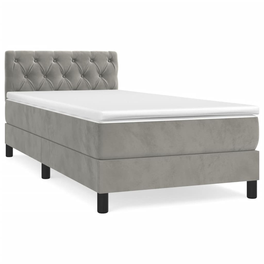 Κρεβάτι Boxspring με Στρώμα Ανοιχτό Γκρι 80x200 εκ. Βελούδινο