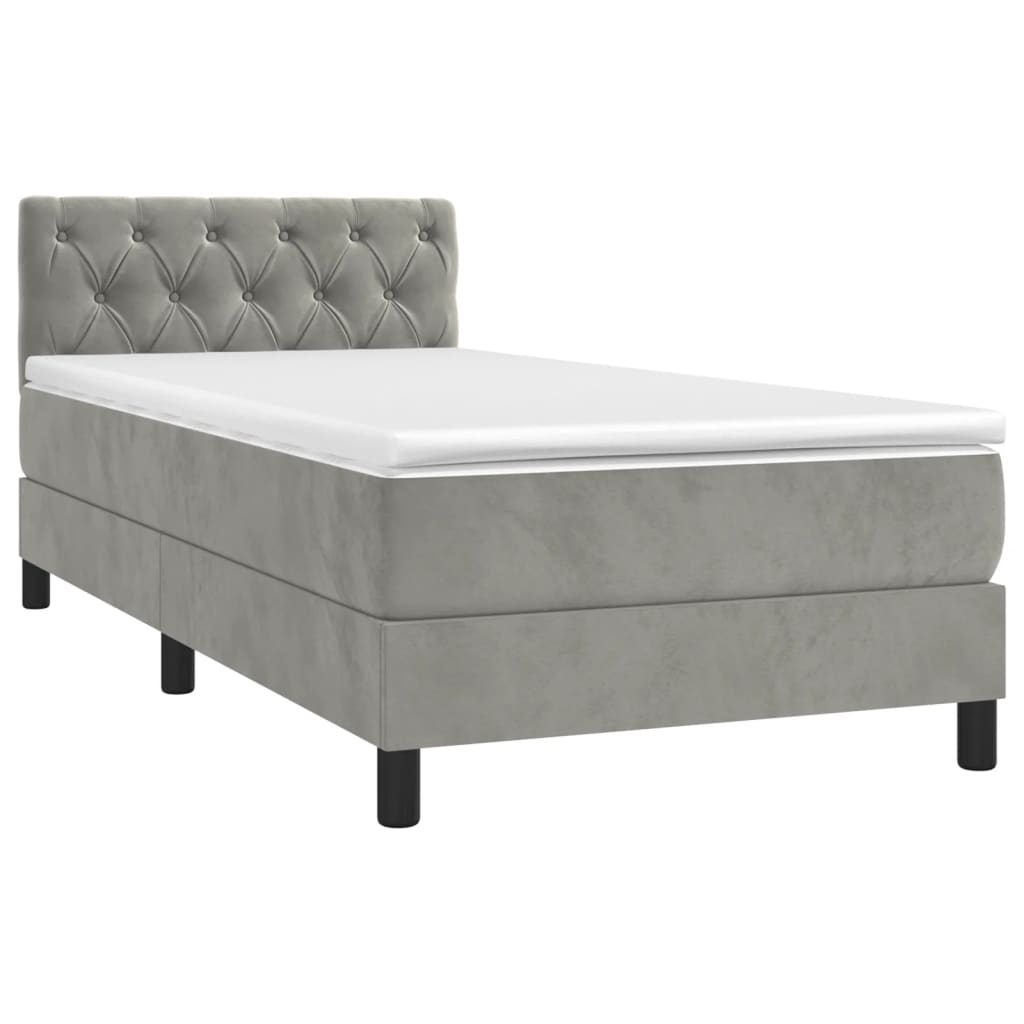 Κρεβάτι Boxspring με Στρώμα Ανοιχτό Γκρι 80x200 εκ. Βελούδινο