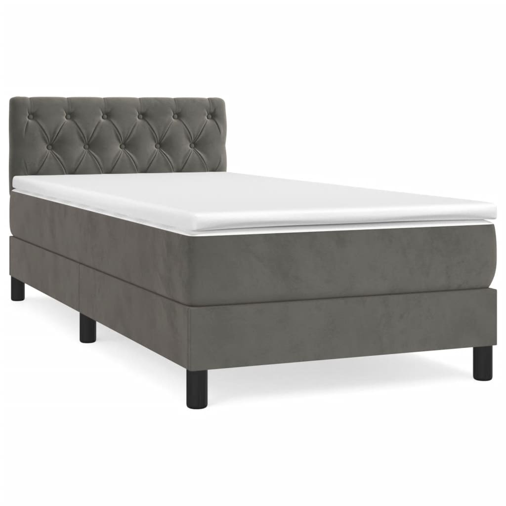 Κρεβάτι Boxspring με Στρώμα Σκούρο Γκρι 80x200 εκ. Βελούδινο