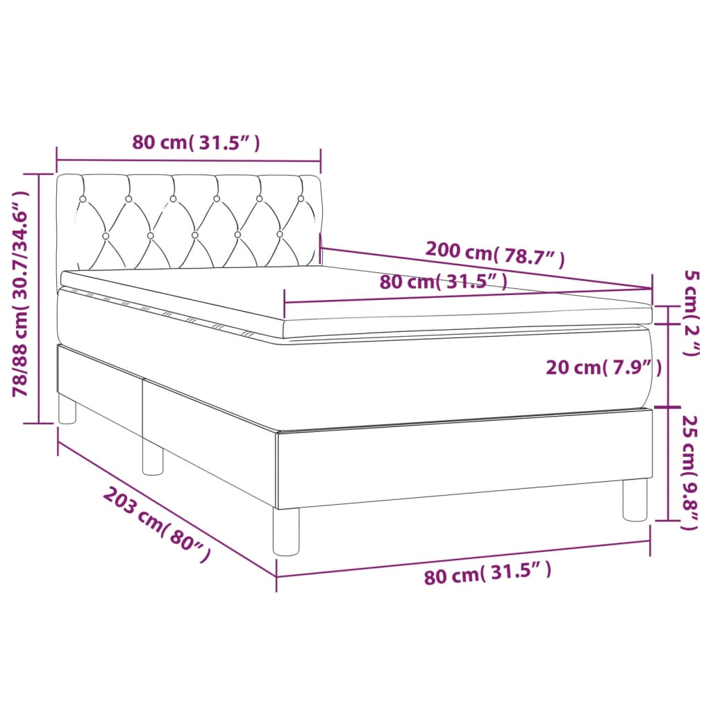 Κρεβάτι Boxspring με Στρώμα Σκούρο Γκρι 80x200 εκ. Βελούδινο