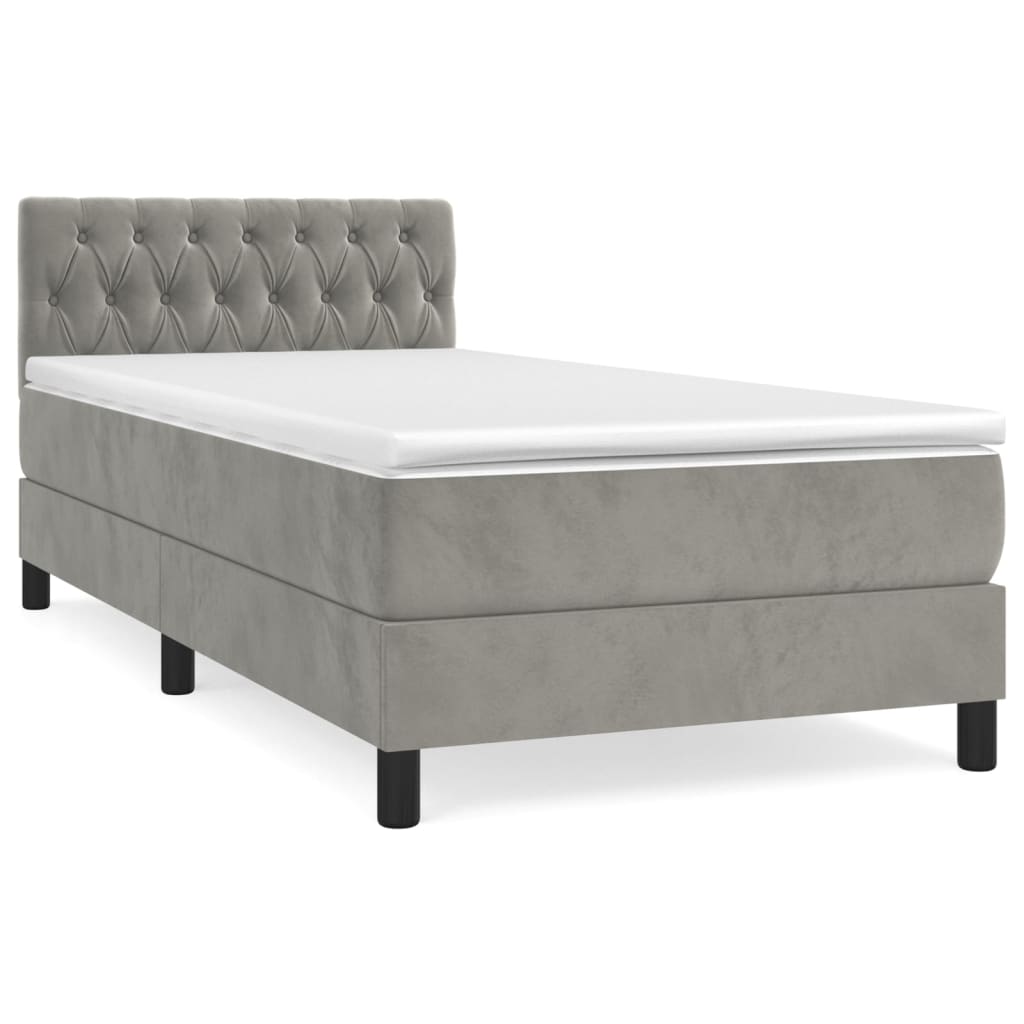 Κρεβάτι Boxspring με Στρώμα Ανοιχτό Γκρι 90x190 εκ. Βελούδινο
