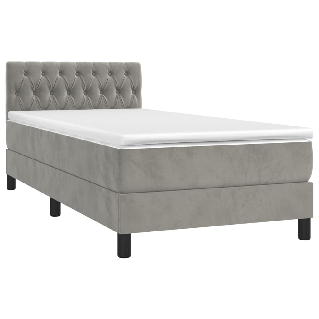 Κρεβάτι Boxspring με Στρώμα Ανοιχτό Γκρι 90x190 εκ. Βελούδινο