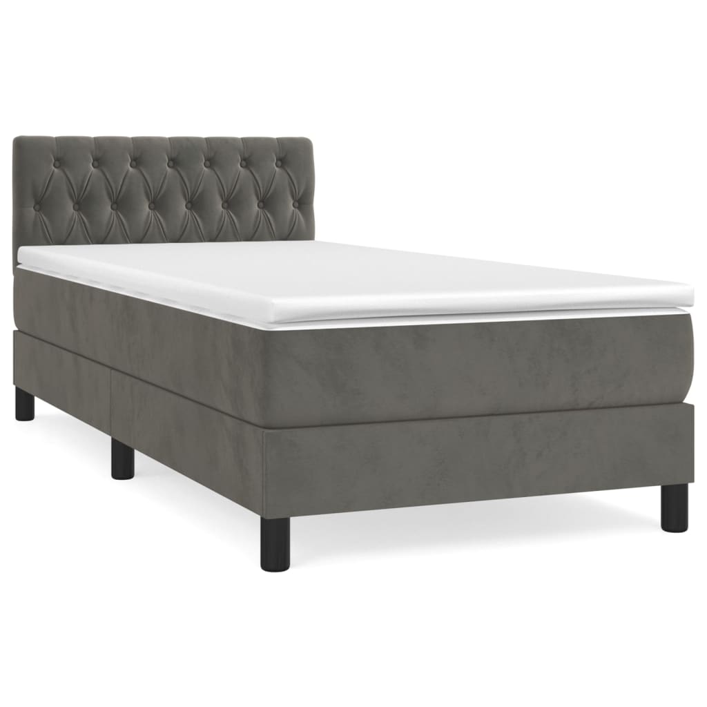 Κρεβάτι Boxspring με Στρώμα Σκούρο Γκρι 90x190 εκ. Βελούδινο