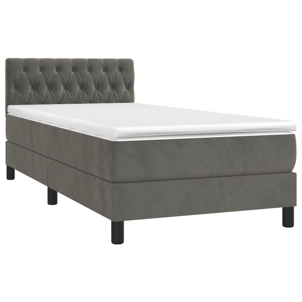 Κρεβάτι Boxspring με Στρώμα Σκούρο Γκρι 90x190 εκ. Βελούδινο