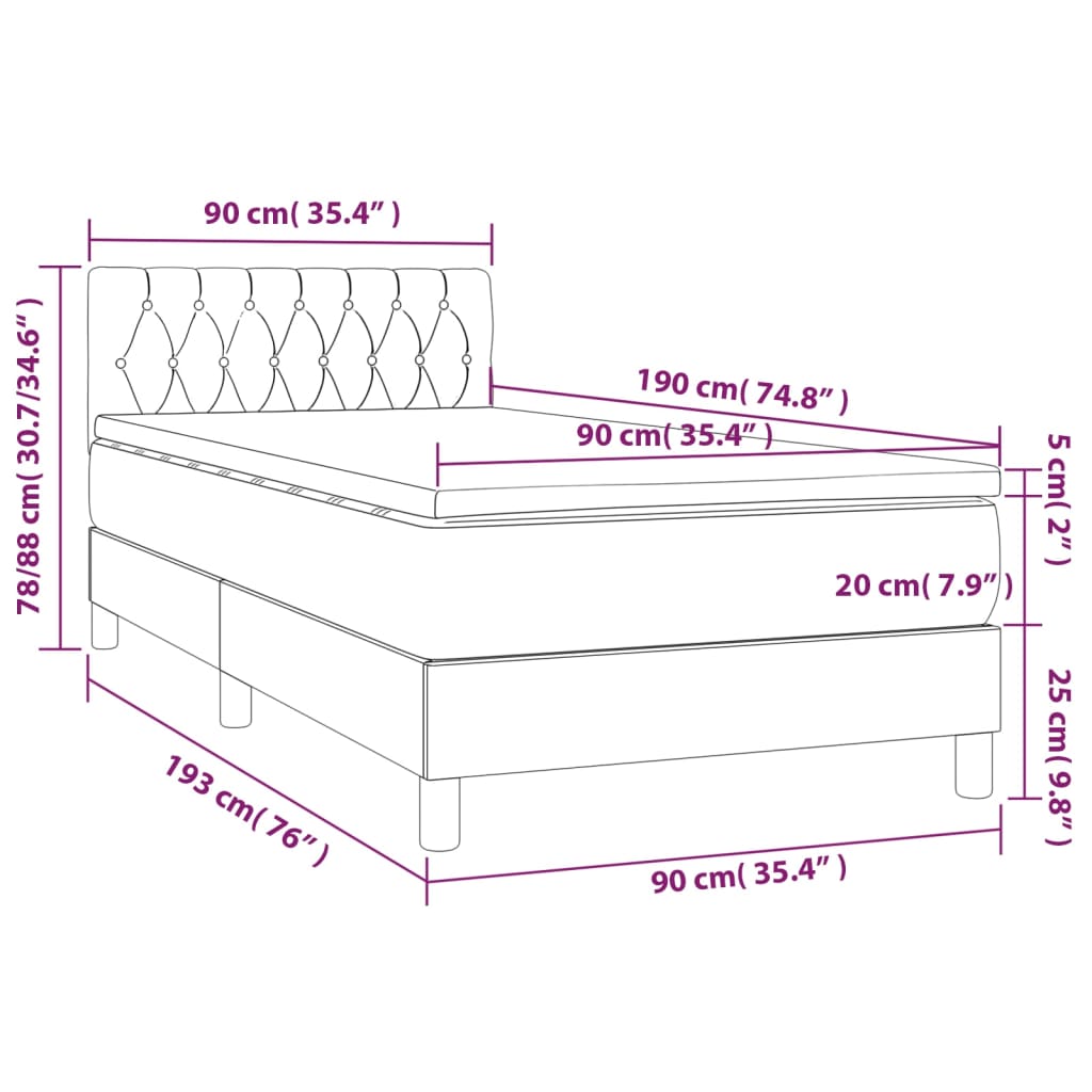 Κρεβάτι Boxspring με Στρώμα Σκούρο Μπλε 90x190 εκ. Βελούδινο