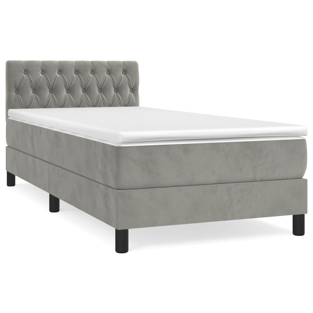 Κρεβάτι Boxspring με Στρώμα Ανοιχτό Γκρι 90x200 εκ. Βελούδινο - Pakobazaar