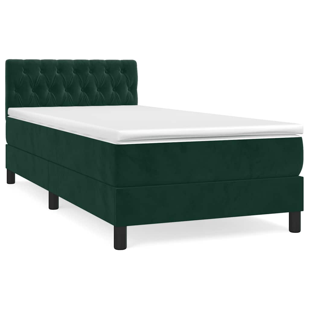 Κρεβάτι Boxspring με Στρώμα Σκούρο Πράσινο 90x200 εκ. Βελούδινο