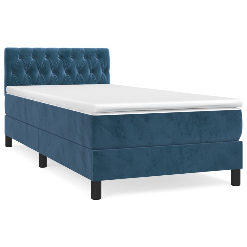 Κρεβάτι Boxspring με Στρώμα Σκούρο Μπλε 90x200 εκ. Βελούδινο