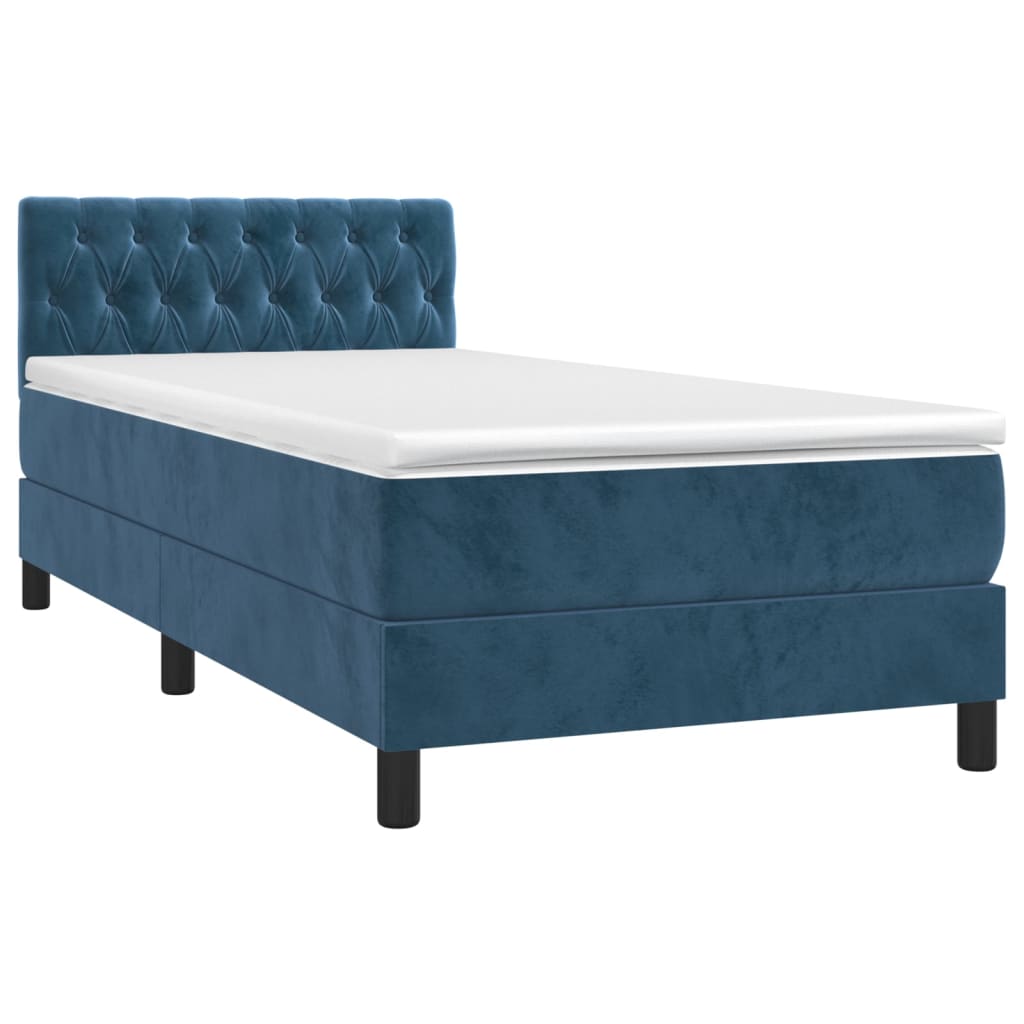 Κρεβάτι Boxspring με Στρώμα Σκούρο Μπλε 90x200 εκ. Βελούδινο