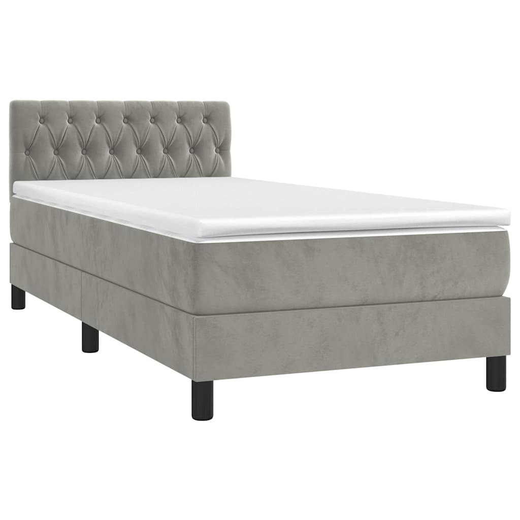 Κρεβάτι Boxspring με Στρώμα Ανοιχτό Γκρι 100x200 εκ. Βελούδινο - Pakobazaar