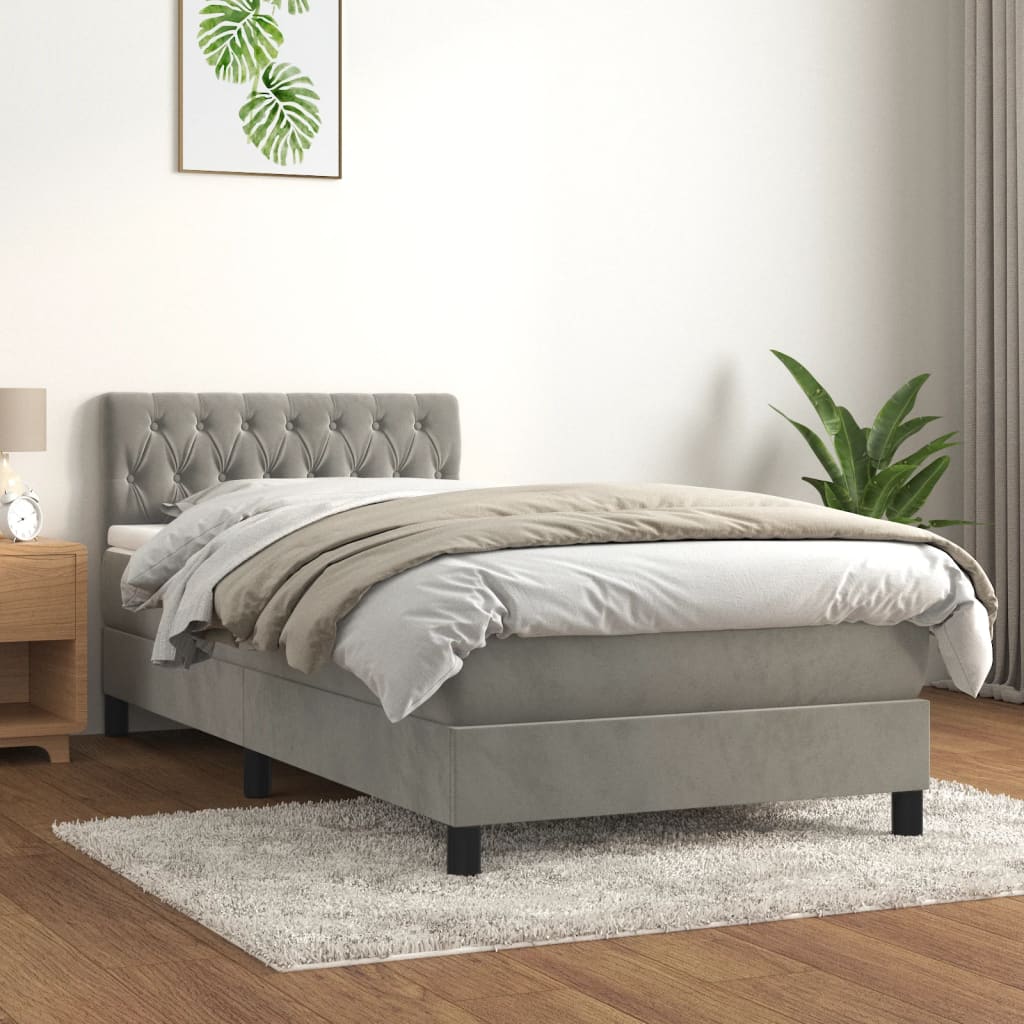 Κρεβάτι Boxspring με Στρώμα Ανοιχτό Γκρι 100x200 εκ. Βελούδινο - Pakobazaar