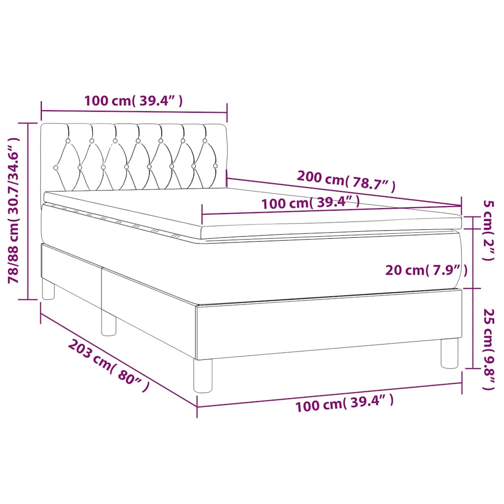 Κρεβάτι Boxspring με Στρώμα Σκούρο Πράσινο 100x200εκ. Βελούδινο - Pakobazaar