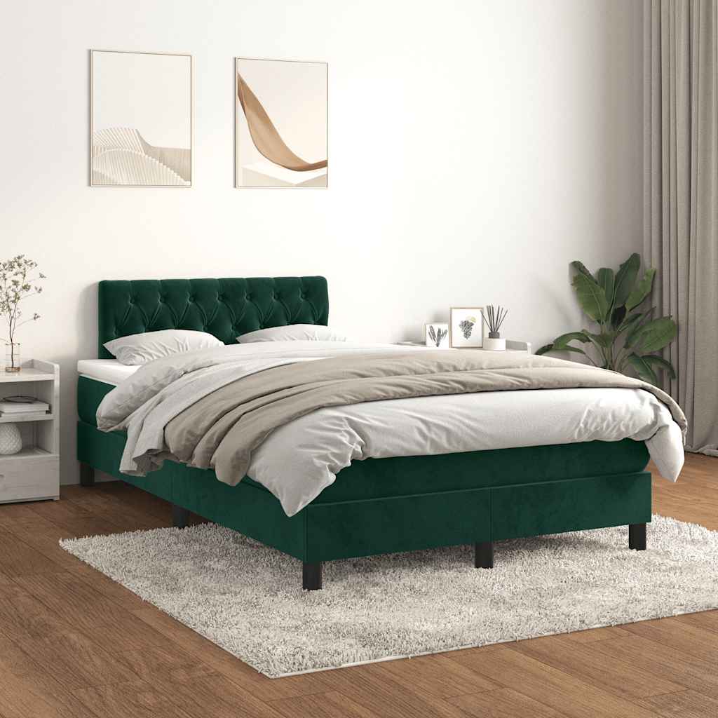 Κρεβάτι Boxspring με Στρώμα Σκούρο Πράσινο 120x200εκ. Βελούδινο