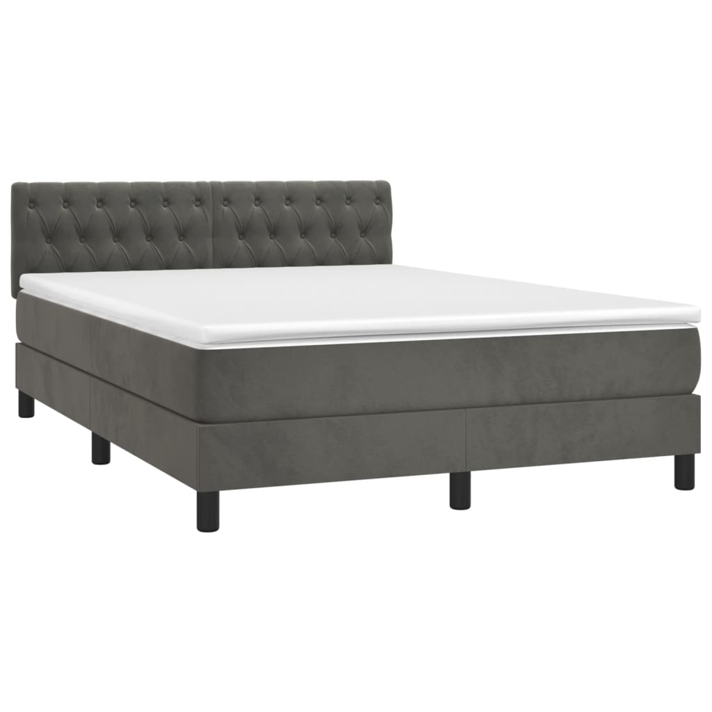 Κρεβάτι Boxspring με Στρώμα Σκούρο Γκρι 140x190 εκ. Βελούδινο