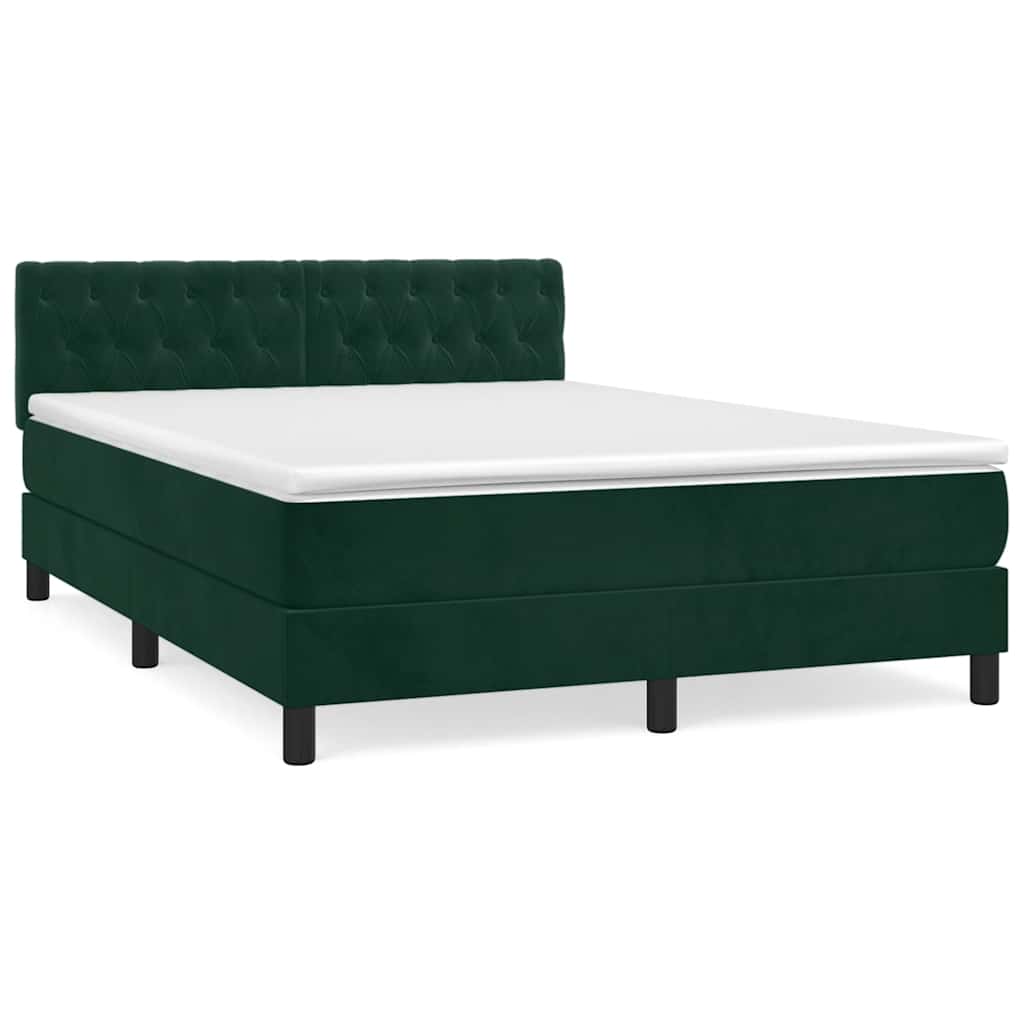 Κρεβάτι Boxspring με Στρώμα Σκούρο Πράσινο 140x190εκ. Βελούδινο