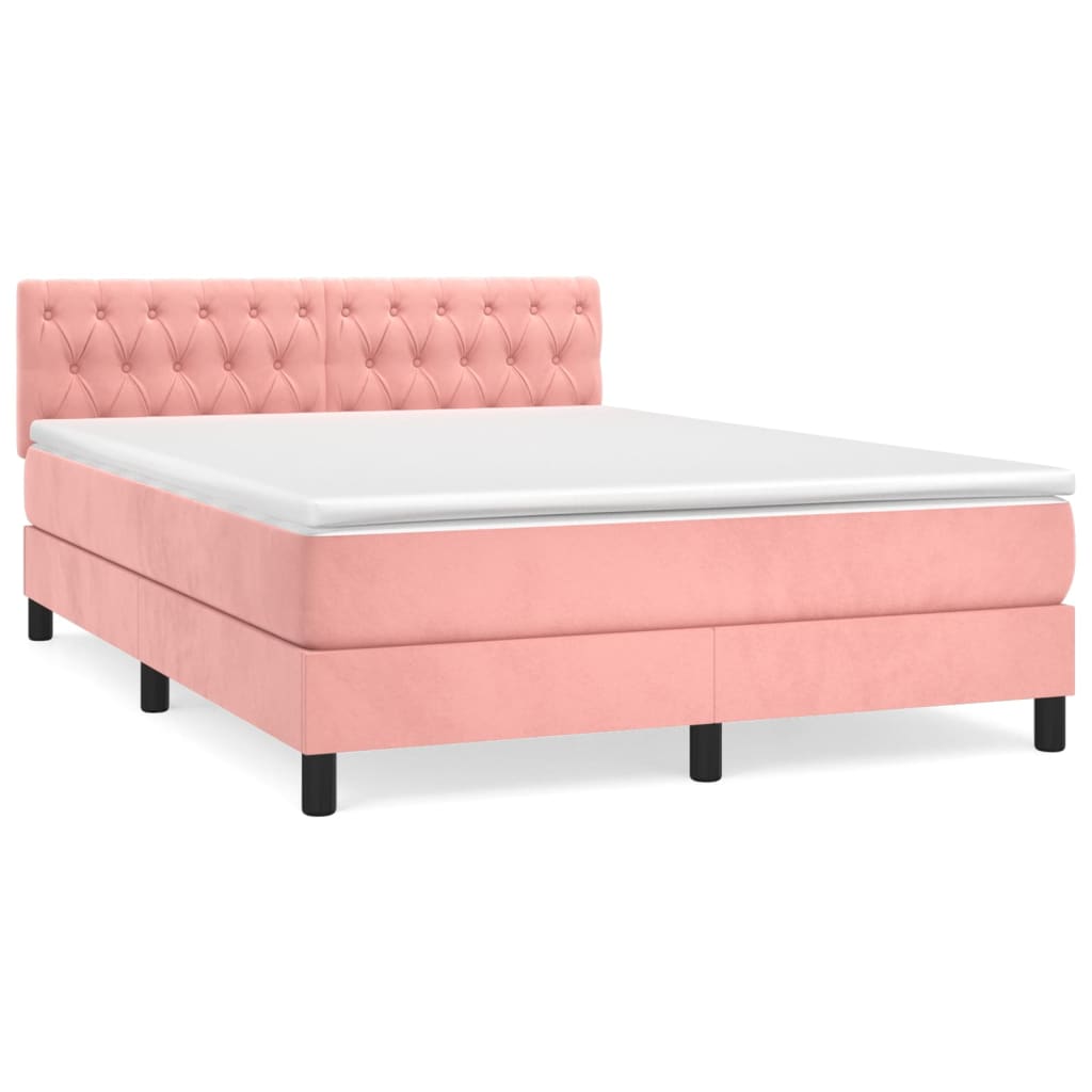 Κρεβάτι Boxspring με Στρώμα Ροζ 140x190 εκ. Βελούδινο - Pakobazaar