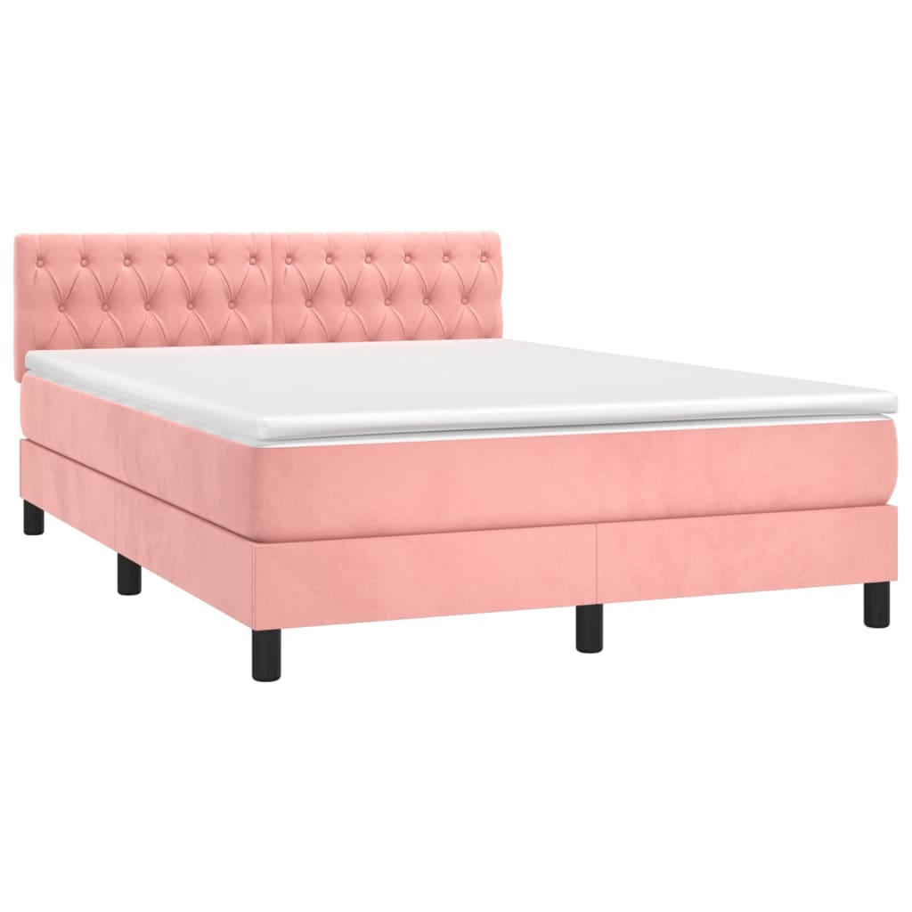 Κρεβάτι Boxspring με Στρώμα Ροζ 140x190 εκ. Βελούδινο - Pakobazaar