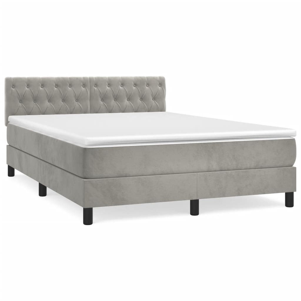 Κρεβάτι Boxspring με Στρώμα Ανοιχτό Γκρι 140x200 εκ. Βελούδινο