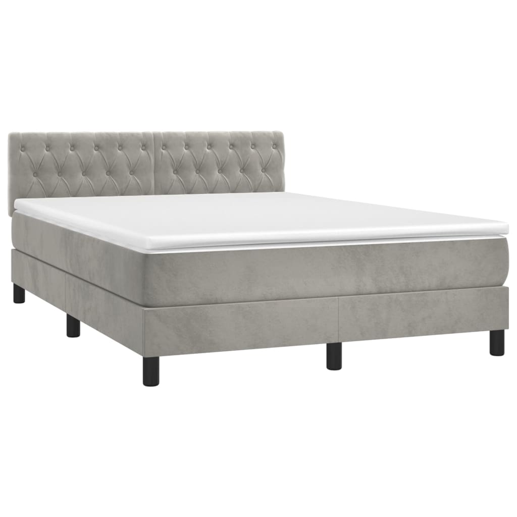 Κρεβάτι Boxspring με Στρώμα Ανοιχτό Γκρι 140x200 εκ. Βελούδινο