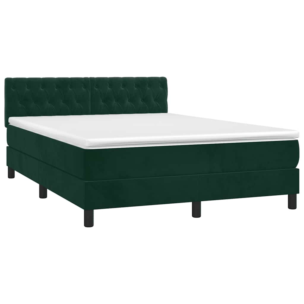 Κρεβάτι Boxspring με Στρώμα Σκούρο Πράσινο 140x200εκ. Βελούδινο