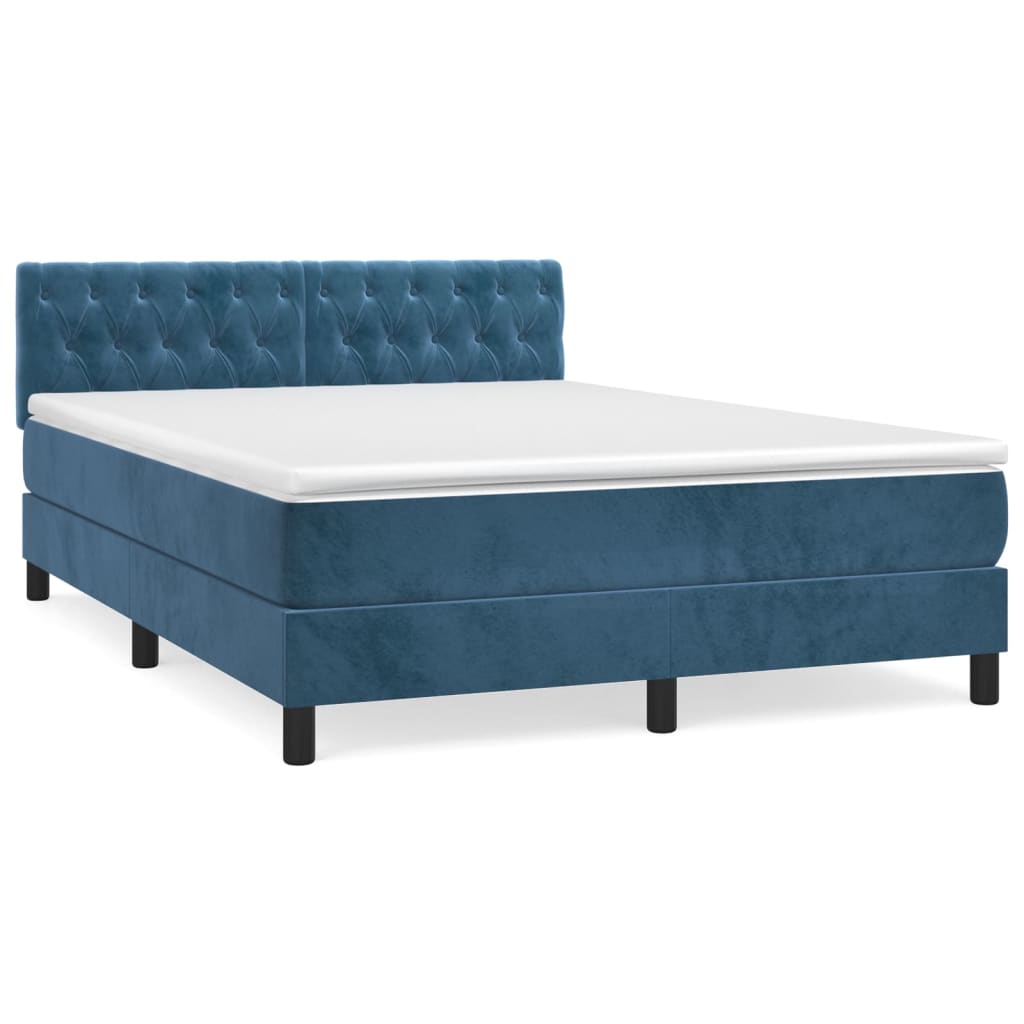 Κρεβάτι Boxspring με Στρώμα Σκούρο Μπλε 140x200 εκ. Βελούδινο - Pakobazaar