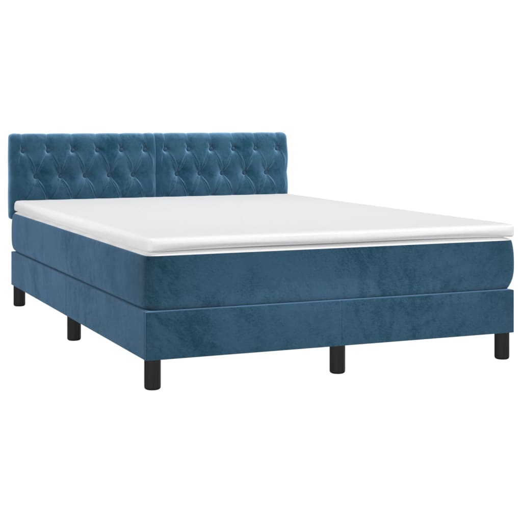 Κρεβάτι Boxspring με Στρώμα Σκούρο Μπλε 140x200 εκ. Βελούδινο - Pakobazaar