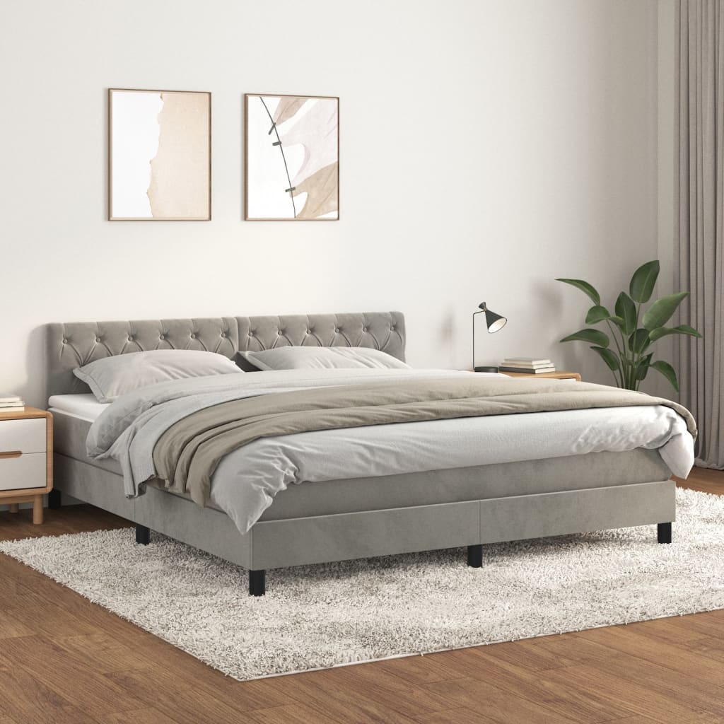 Κρεβάτι Boxspring με Στρώμα Ανοιχτό Γκρι 160x200 εκ. Βελούδινο