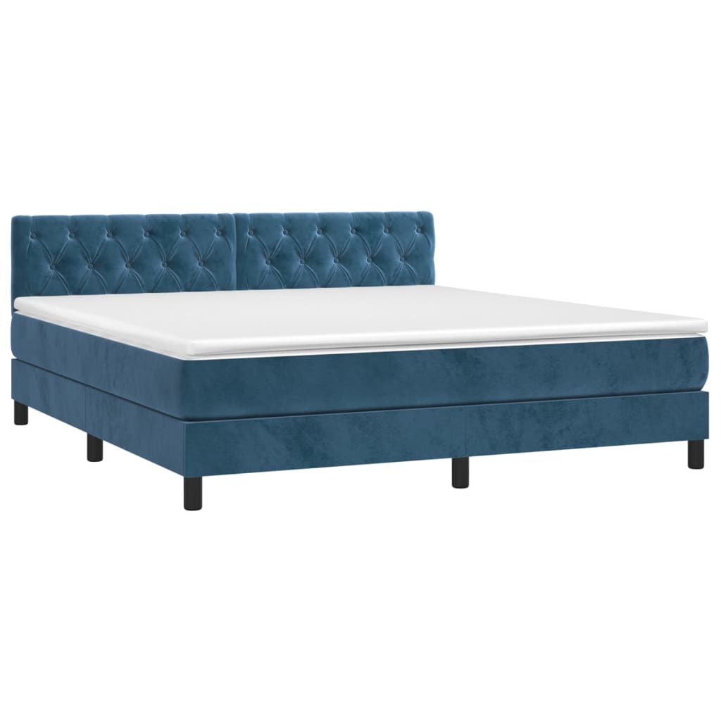 Κρεβάτι Boxspring με Στρώμα Σκούρο Μπλε 160x200 εκ. Βελούδινο