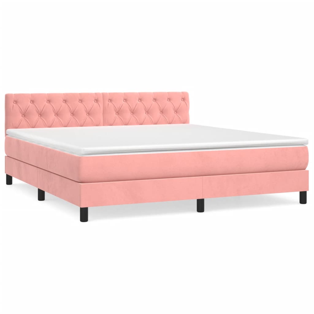 Κρεβάτι Boxspring με Στρώμα Ροζ 160x200 εκ. Βελούδινο