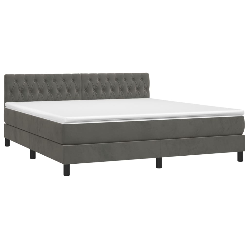 Κρεβάτι Boxspring με Στρώμα Σκούρο Γκρι 180x200 εκ. Βελούδινο