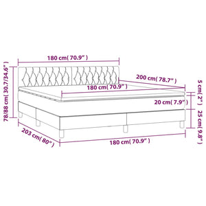 Κρεβάτι Boxspring με Στρώμα Σκούρο Γκρι 180x200 εκ. Βελούδινο