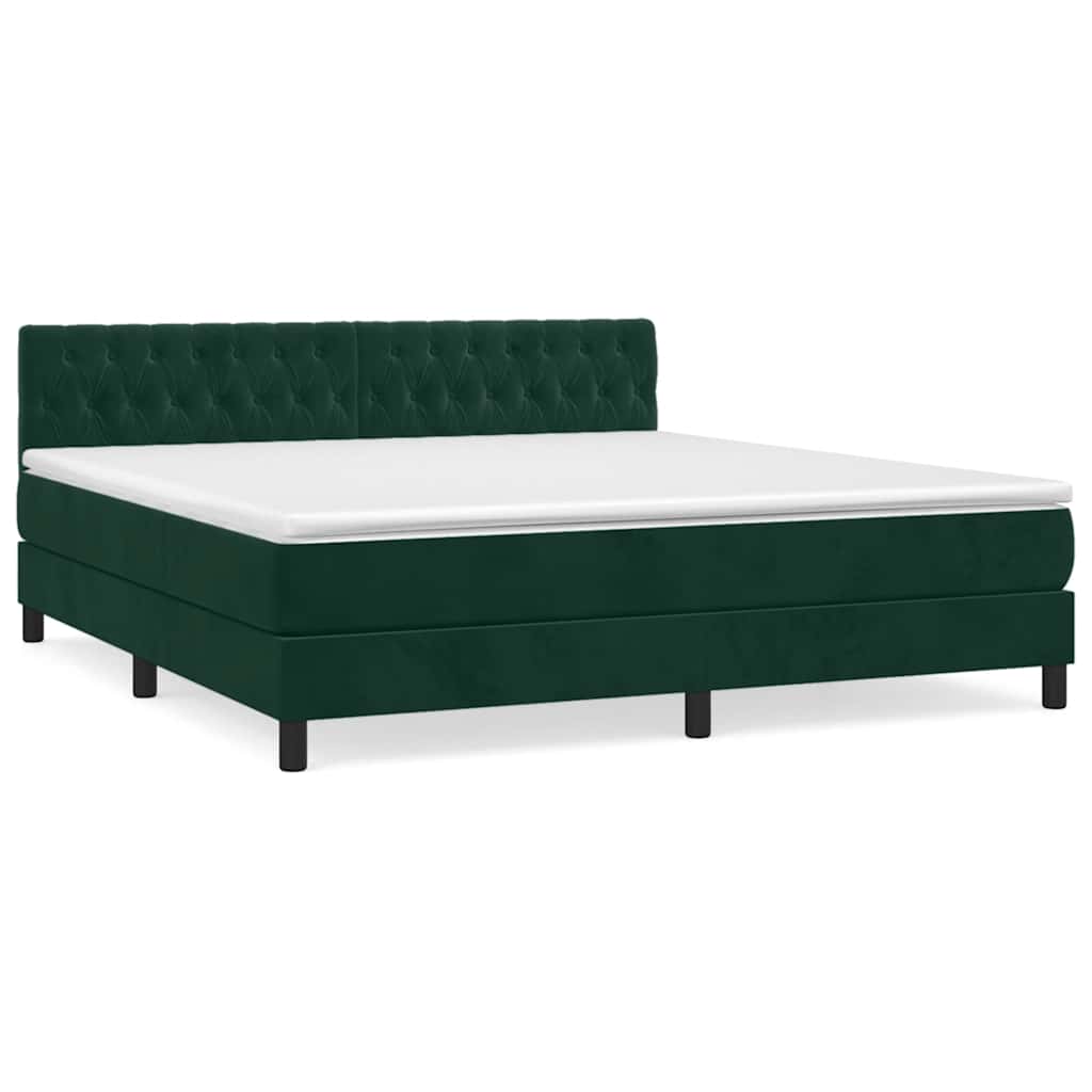 Κρεβάτι Boxspring με Στρώμα Σκούρο Πράσινο 180x200εκ. Βελούδινο - Pakobazaar