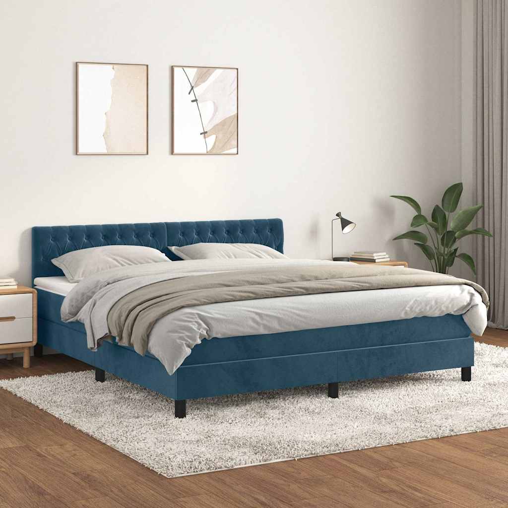 Κρεβάτι Boxspring με Στρώμα Σκούρο Μπλε 180x200 εκ. Βελούδινο