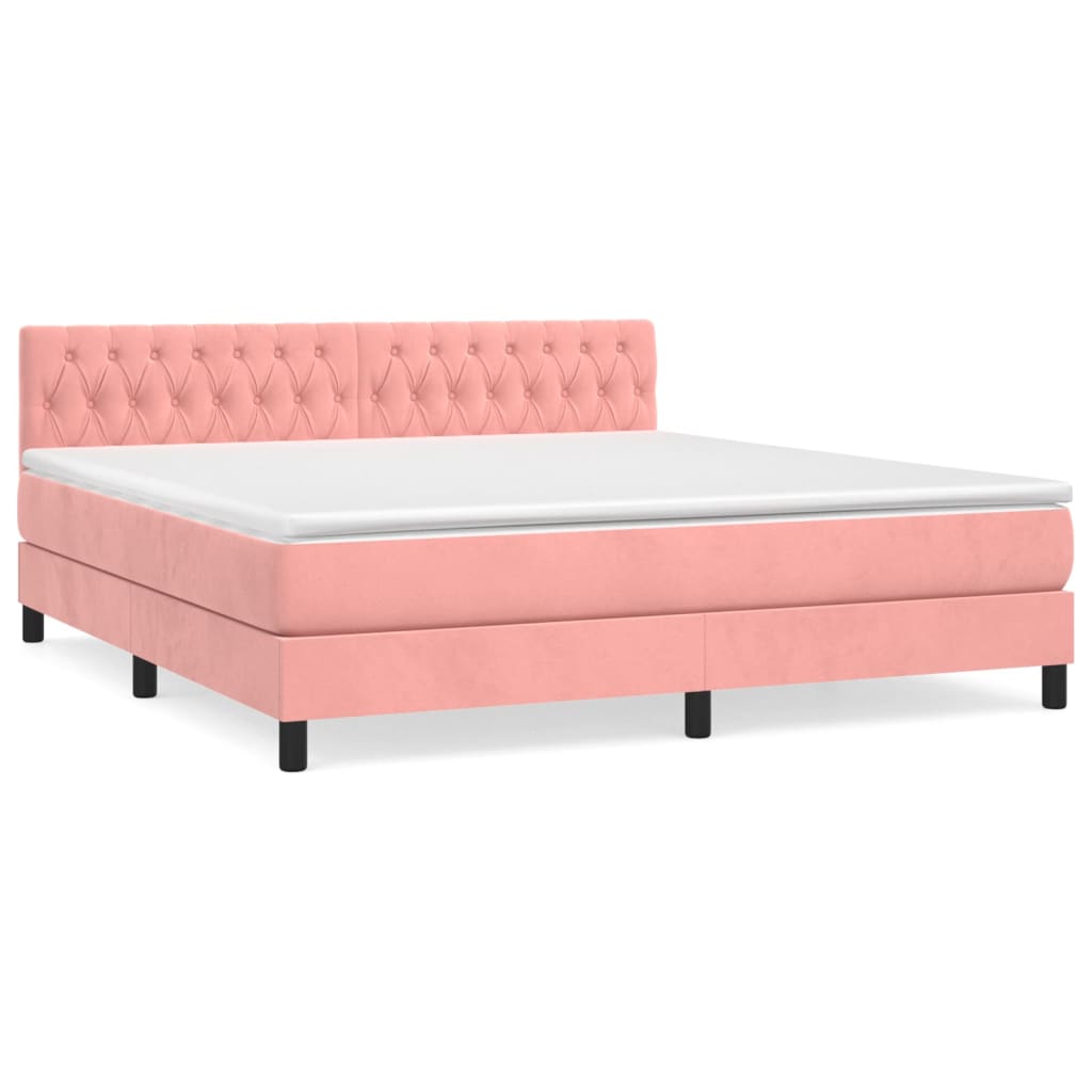 Κρεβάτι Boxspring με Στρώμα Ροζ 180x200 εκ. Βελούδινο
