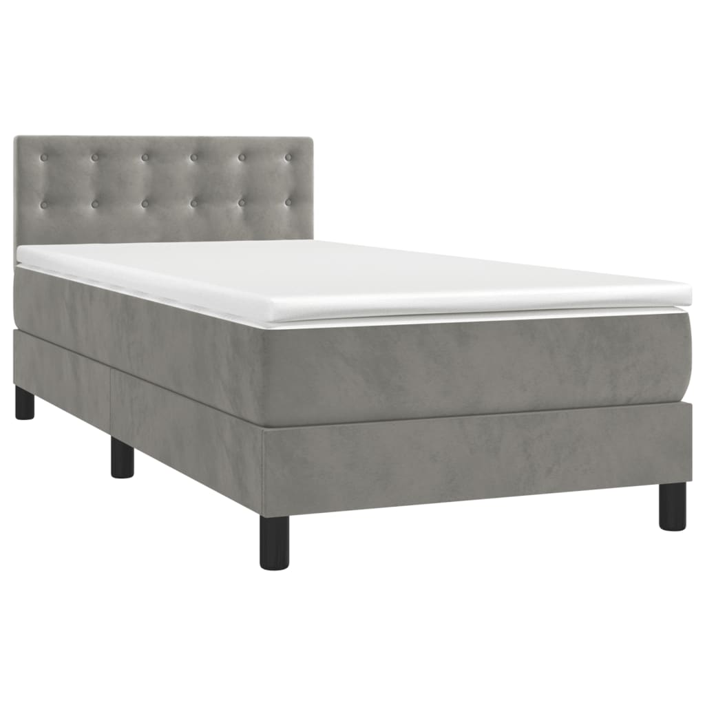 Κρεβάτι Boxspring με Στρώμα Ανοιχτό Γκρι 80x200 εκ. Βελούδινο