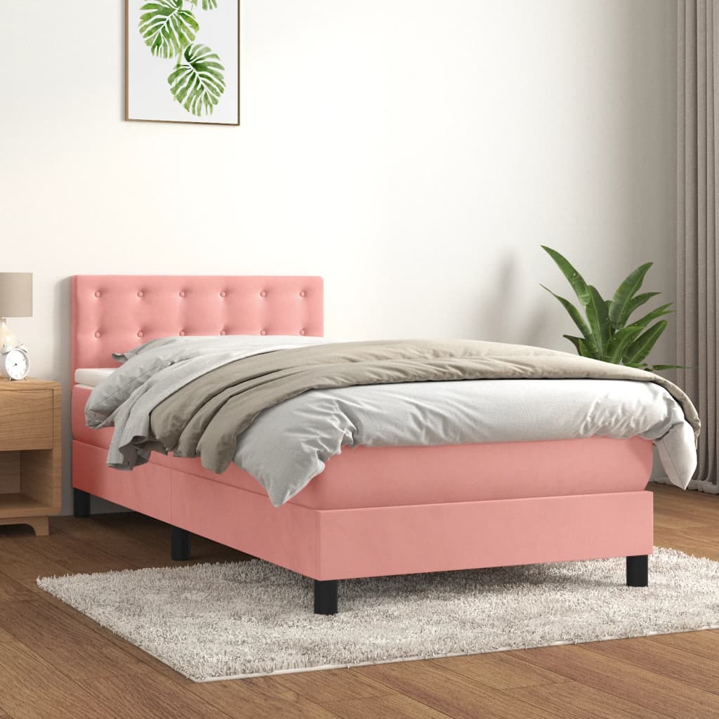 Κρεβάτι Boxspring με Στρώμα Ροζ 80 x 200 εκ. Βελούδινο