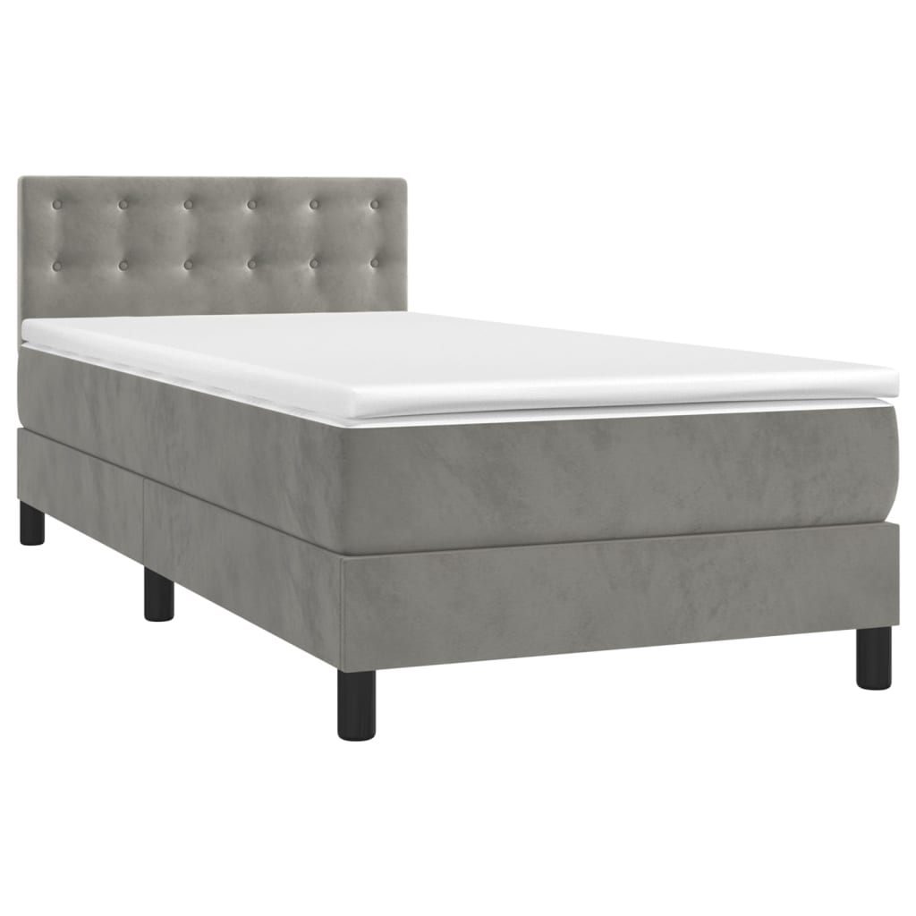 Κρεβάτι Boxspring με Στρώμα Ανοιχτό Γκρι 90x190 εκ. Βελούδινο