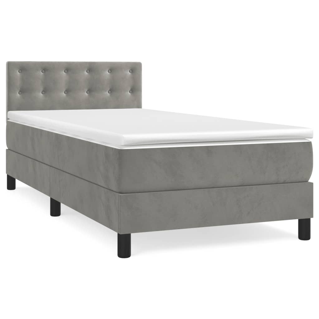 Κρεβάτι Boxspring με Στρώμα Ανοιχτό Γκρι 90x190 εκ. Βελούδινο