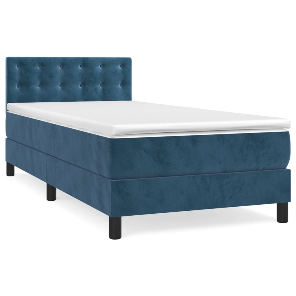 Κρεβάτι Boxspring με Στρώμα Σκούρο Μπλε 90x190 εκ. Βελούδινο