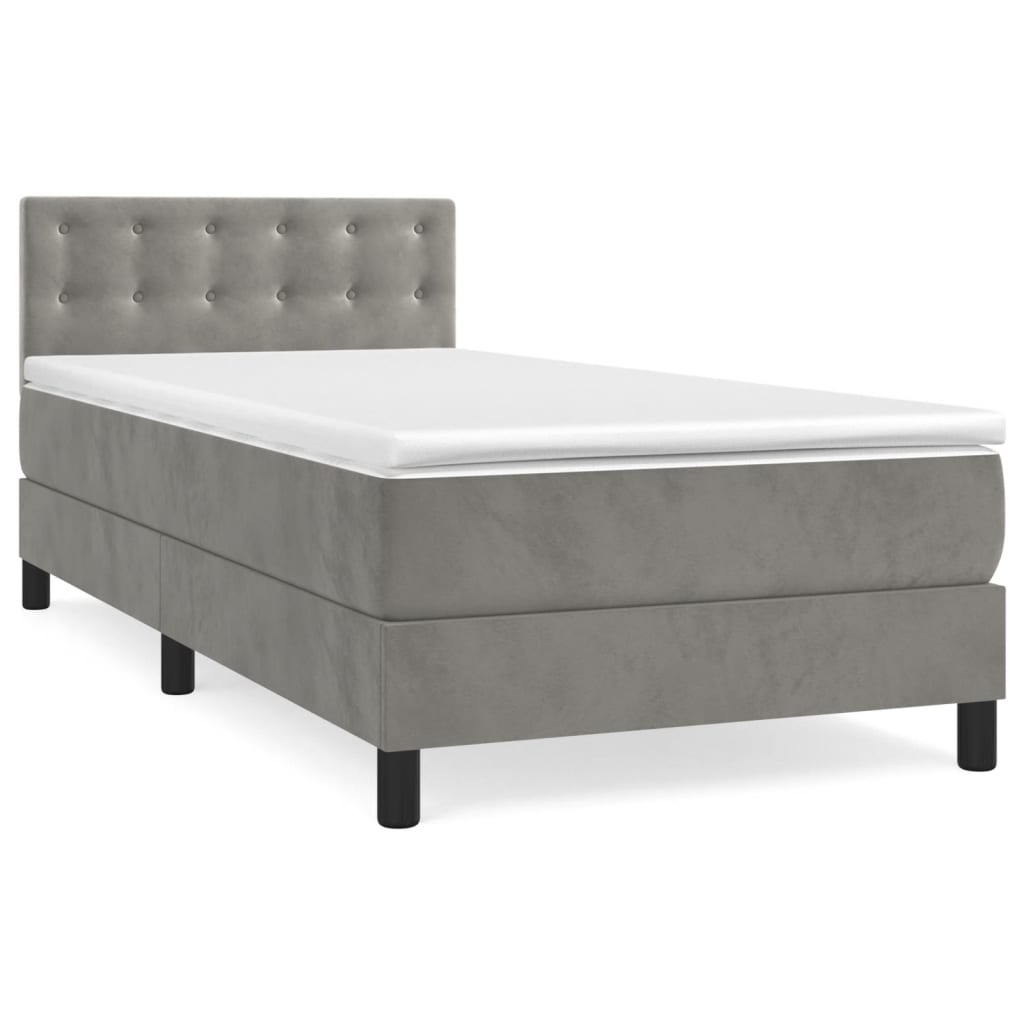Κρεβάτι Boxspring με Στρώμα Ανοιχτό Γκρι 90x200 εκ. Βελούδινο - Pakobazaar