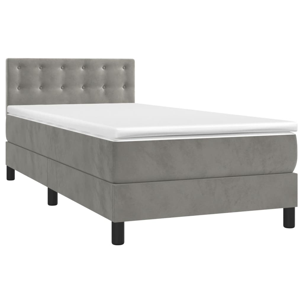 Κρεβάτι Boxspring με Στρώμα Ανοιχτό Γκρι 90x200 εκ. Βελούδινο - Pakobazaar