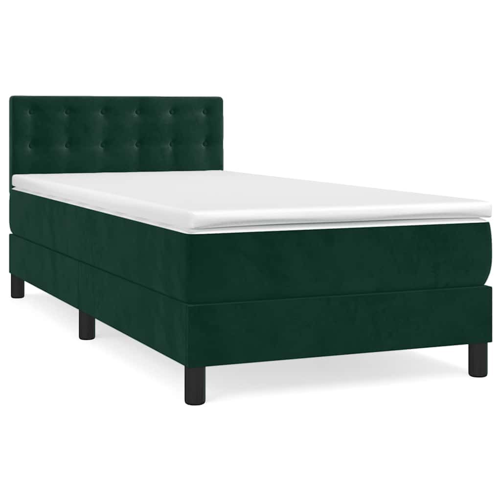 Κρεβάτι Boxspring με Στρώμα Σκούρο Πράσινο 90x200 εκ. Βελούδινο