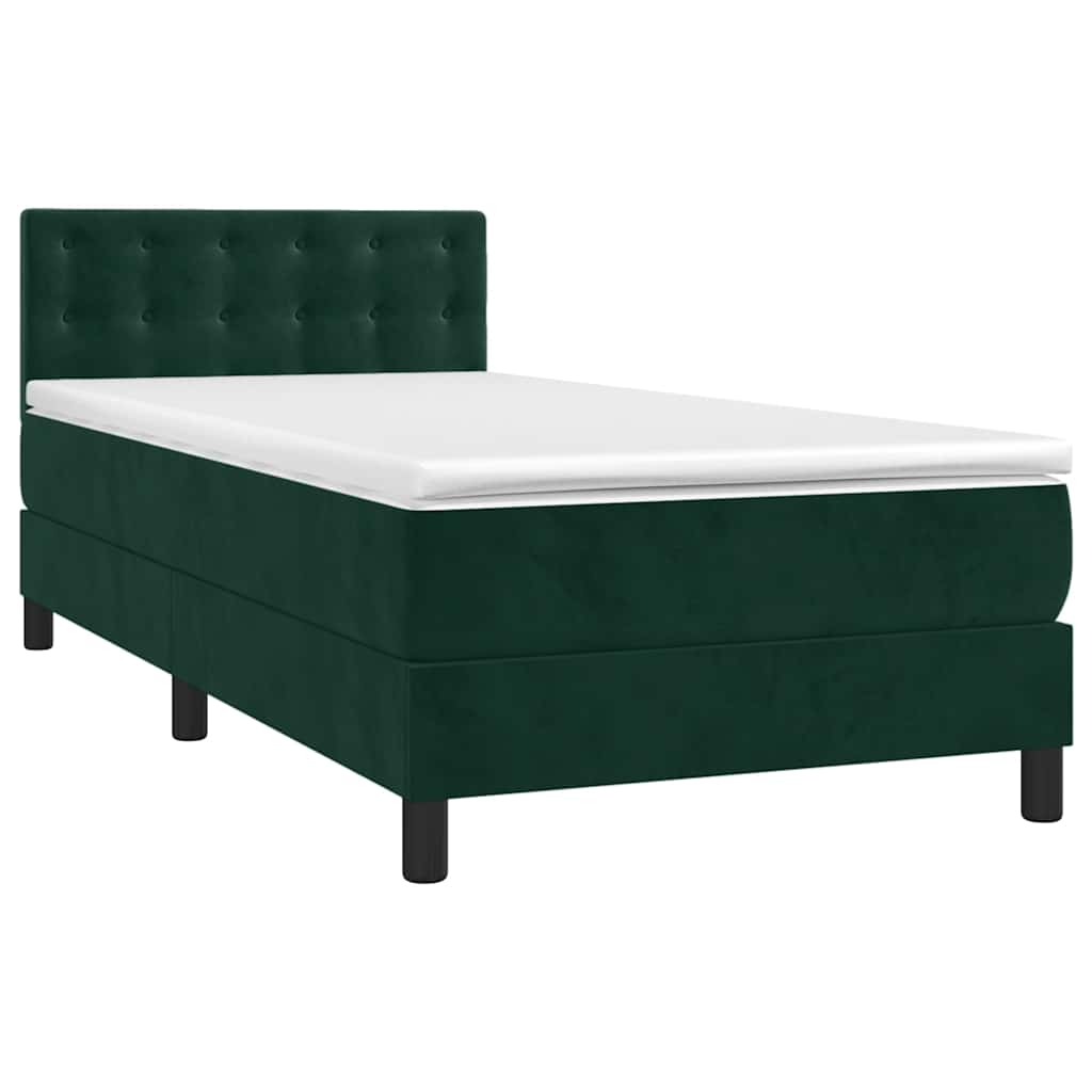 Κρεβάτι Boxspring με Στρώμα Σκούρο Πράσινο 90x200 εκ. Βελούδινο