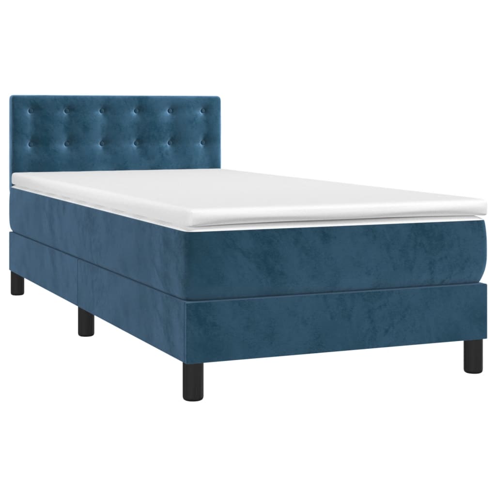 Κρεβάτι Boxspring με Στρώμα Σκούρο Μπλε 90x200 εκ. Βελούδινο